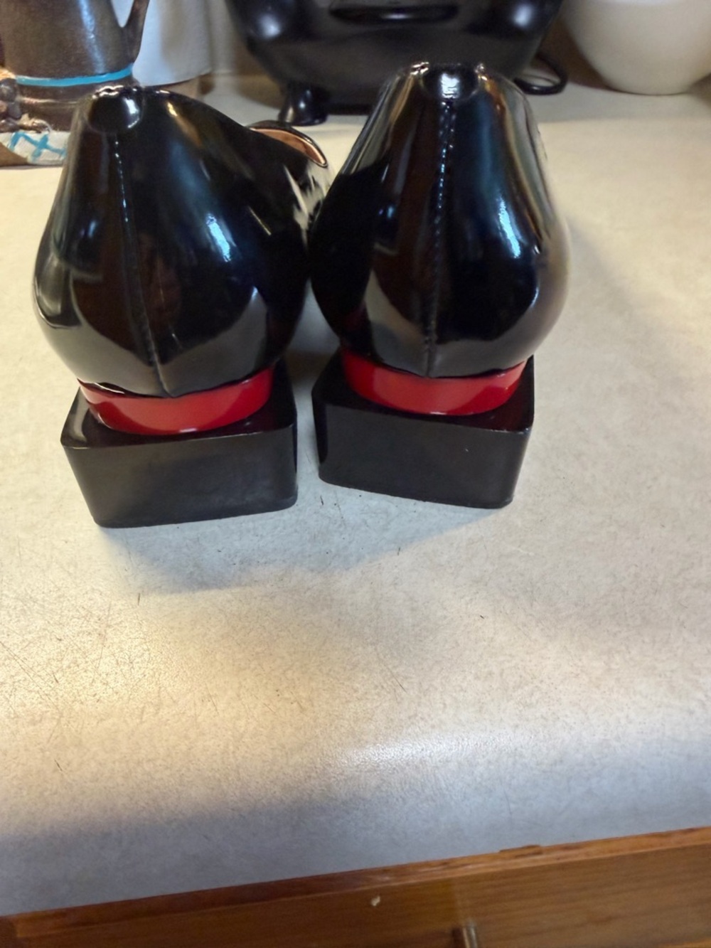 Classic Black Patent Pointed Toe Low Block Heel Flats